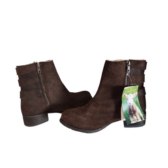 NWT BooRoo Jules suede and wool lined ankle buckle boots dark brown size 9 - Picture 5 of 12